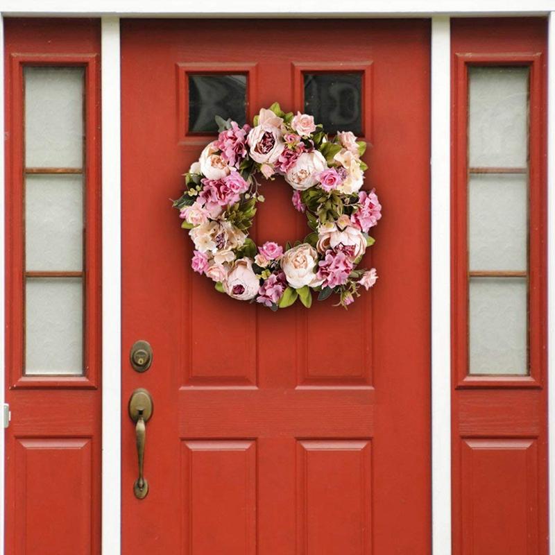Изображение товара: Венок из искусственных цветов пион венок-16 дюймов дверь венок весенний венок Круглый венок на входную дверь, свадьба, домашний декор