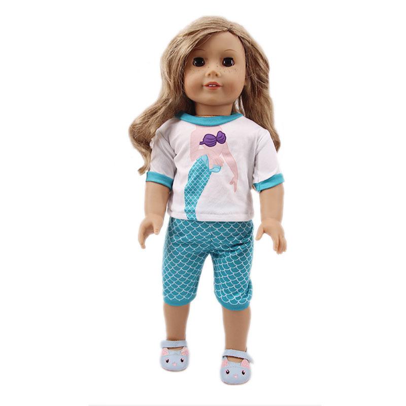 Изображение товара: 18 дюймов девочка кукла одежда Русалка кошка животных рубашка Короткие штаны 40 см детская кукла одежда подарок для девочки