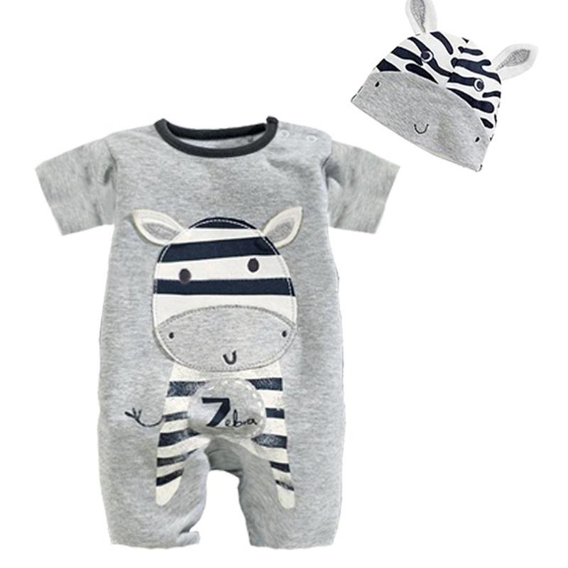 Изображение товара: Комбинезон Nebeans для новорожденных, хлопковый, с коротким рукавом, с рисунком льва, зебры, панды, комплект из 2 предметов
