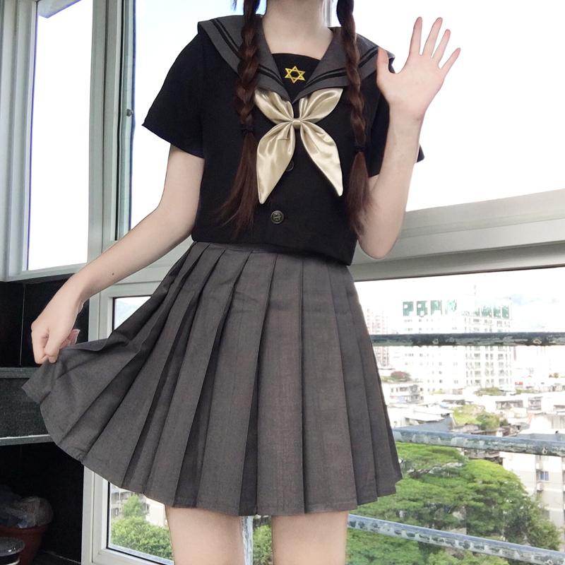 Изображение товара: Японский школьная форма, юбка в комплекте, кукла плохой девочки, черная Готическая однотонная плиссированная костюм JK, школьная Студенческая одежда