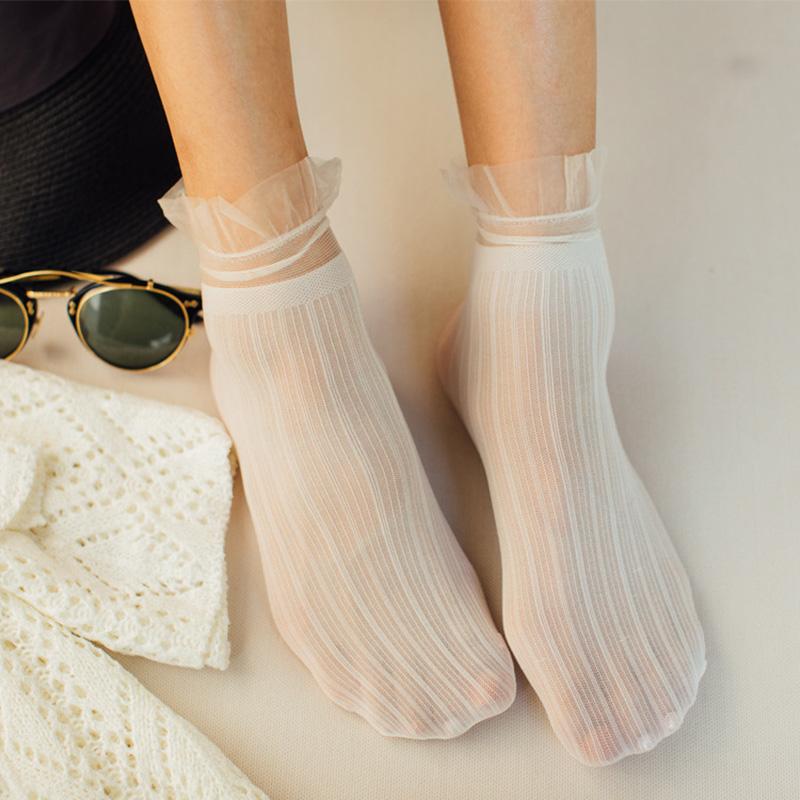 Изображение товара: Корейские Бархатные кружевные носки, женские прозрачные тонкие носки, женские короткие носки до щиколотки, уличная одежда, женские носки