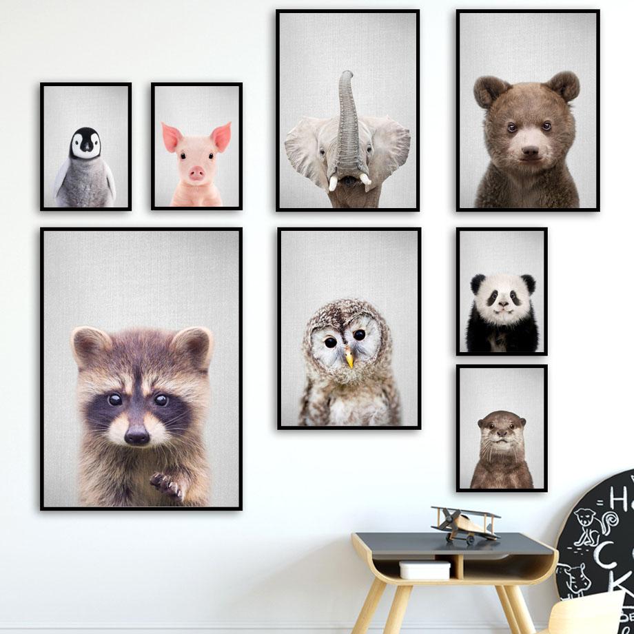 Изображение товара: Настенная Картина на холсте панда, енот, Сова, слон, медведь, скандинавские плакаты, принты для детской, Настенный декор, картины, украшение детской комнаты