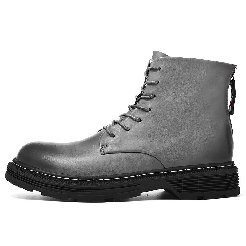 Изображение товара: Мужские кожаные ботинки на молнии, черные однотонные винтажные байкерские ботинки до щиколотки, Осень-зима 2020