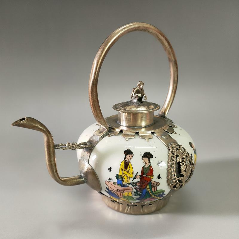 Изображение товара: Изысканный китайский классический древние красавицы мечты Красного тибетского серебра керамический чайник фарфоровый декоративный чайник