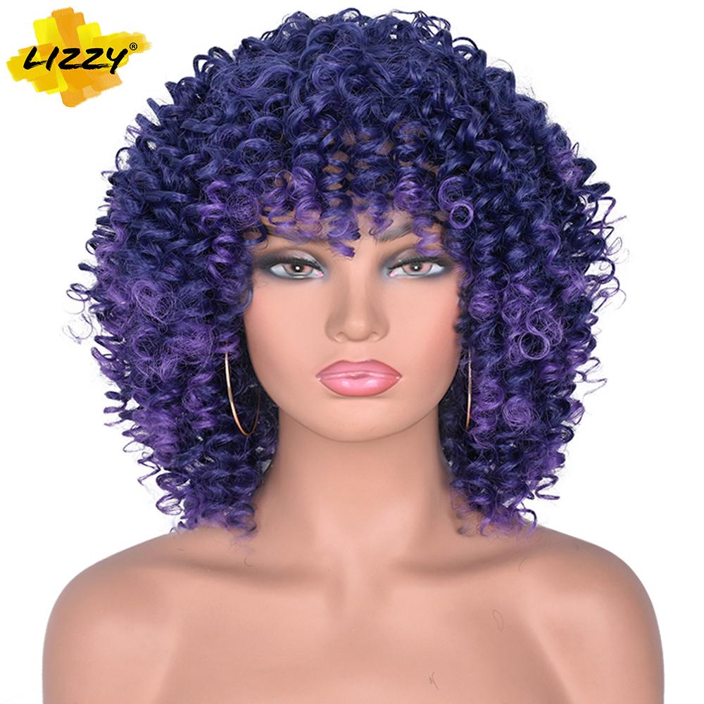 Изображение товара: 14-дюймовый короткий синтетический парик афро кудрявые вьющиеся парики для чернокожих и белых женщин безклеевые натуральные высокотемпературные волосы Lizzy Hiar