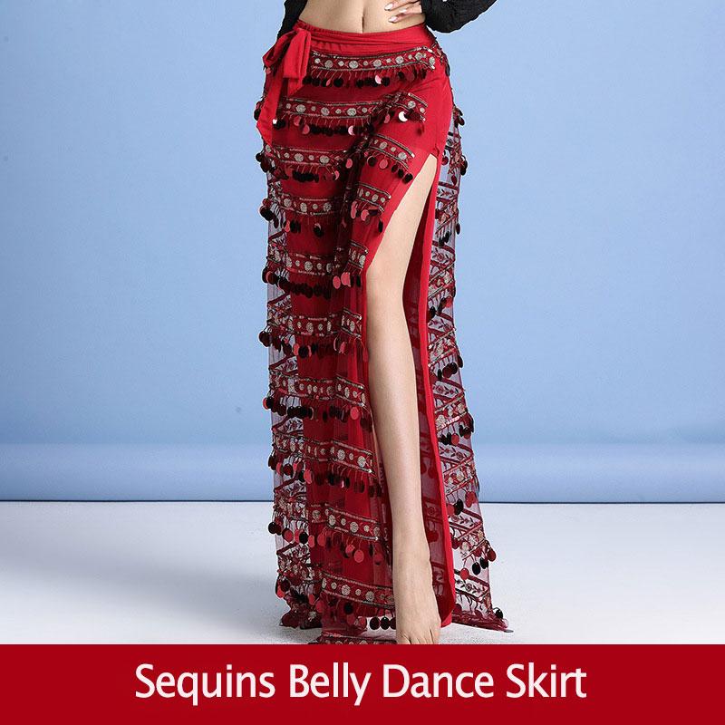 Изображение товара: Женский костюм для танца живота, пикантная длинная юбка с одним разрезом, комплект из 2 предметов, верхняя юбка, Одежда для танцев живота