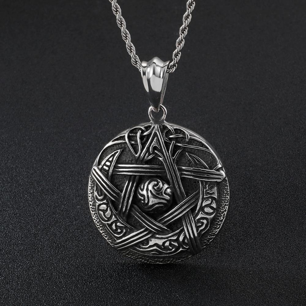 Изображение товара: Готическое круглое ожерелье Fongten с подвеской в виде звезды, черное ожерелье из нержавеющей стали в ретро стиле, мужские ожерелья, ювелирные изделия