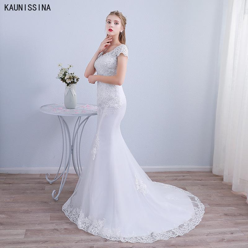 Изображение товара: Кружевное свадебное платье-русалка, с длинным шлейфом и V-образным вырезом