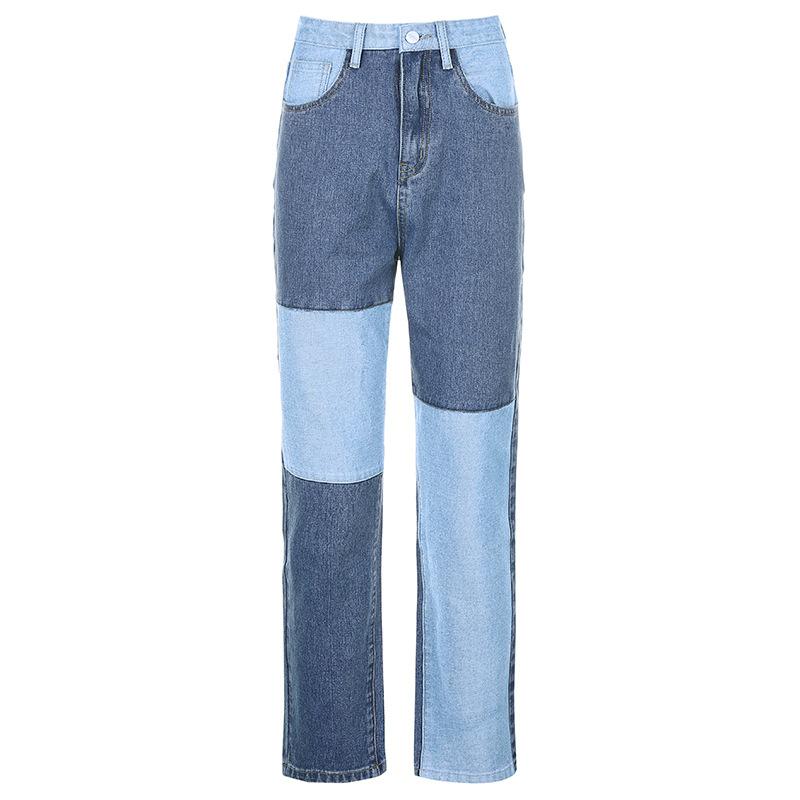 Изображение товара: Panelled Spliced Jeans Women's Straight Pants 2020 Fall Fashion Female High Waist Slimming Color Matching Women Denim Trousers
