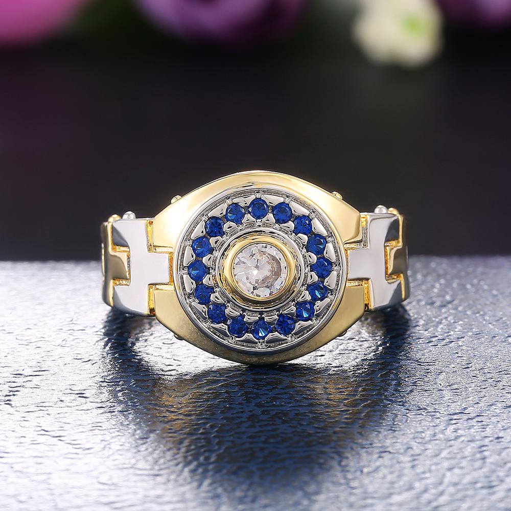 Изображение товара: Huitan Модные женские обручальные кольца в форме часов двухцветный дизайн Блестящий кубический цирконий Уникальные женские кольца обручальные ювелирные изделия