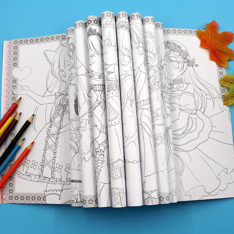 Изображение товара: 4 книги, детская раскраска, рисунок, рисунок, цветная линия, книга, элегантная, красивая, принцесса, для девочек, для девушек, 6 лет, Libros