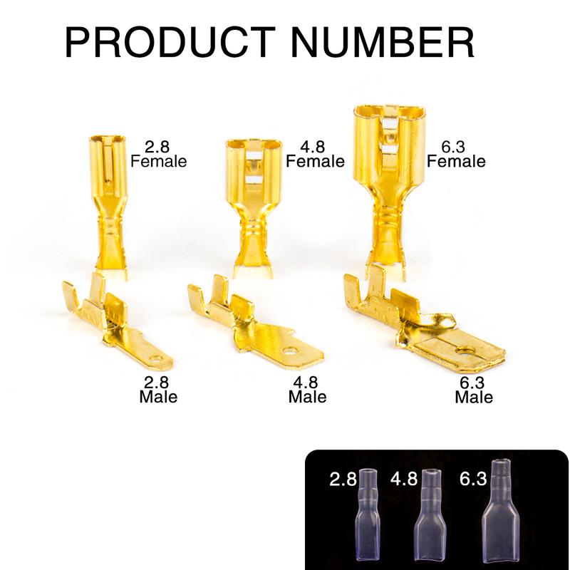 Изображение товара: Обжимные клеммы штекерные и гнездовые, 100/2,8/4,8 мм, кабель электрического соединителя, подходит для изоляционной втулки 22-16AWG, 6,8 шт.