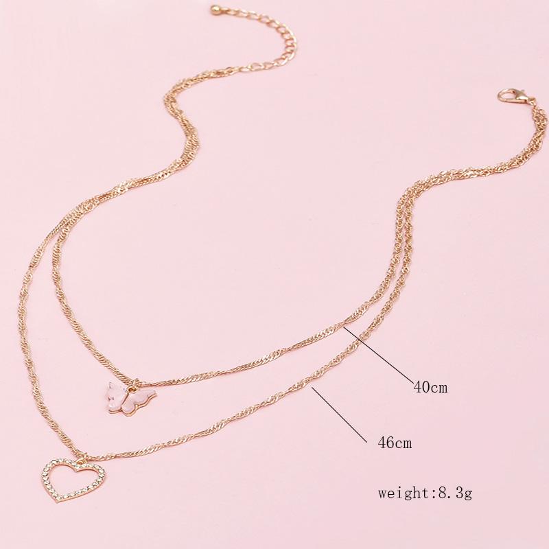 Изображение товара: Двухслойный кулон ALYXUY с розовыми бабочками и сердцами, цепочка с подвеской, чокер, милое ожерелье до ключиц, ювелирные изделия, подарок для женщин и девушек