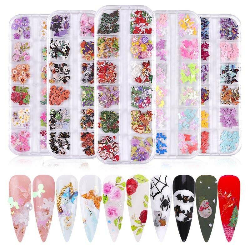 Изображение товара: Многоцветные и стильные 3D наклейки для дизайна ногтей, полые наклейки, смешанные дизайны, клейкие Цветочные накладки для ногтей, буквы, бабочки для ногтей