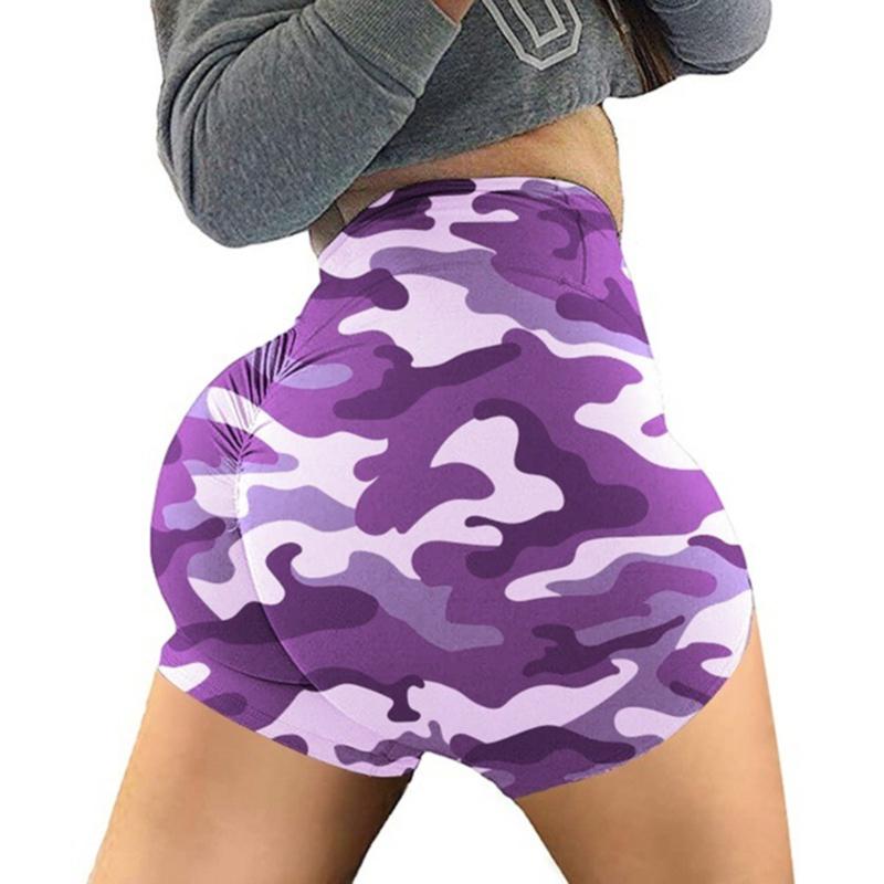 Изображение товара: Женские камуфляжные шорты с завышенной талией, облегающие шорты для фитнеса с эффектом пуш-ап, спортивные эластичные шорты с принтом для женщин