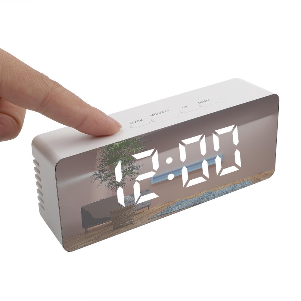 Изображение товара: Светодиодные настольные часы с USB и аккумулятором, цифровой будильник с ночным режимом, термометр, зеркальные часы с повтором сигнала, настольное украшение