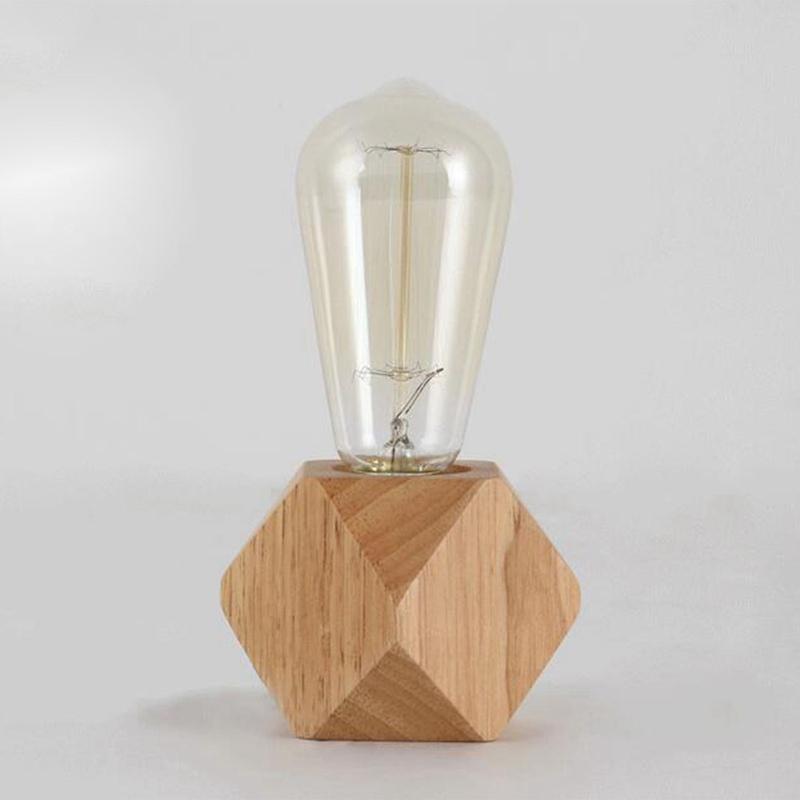 Изображение товара: Современная настольная лампа E27, деревянная настольная лампа, алмазная прикроватная лампа для дома/спальни/гостиной, Декор, европейская вилка, деревянная основа