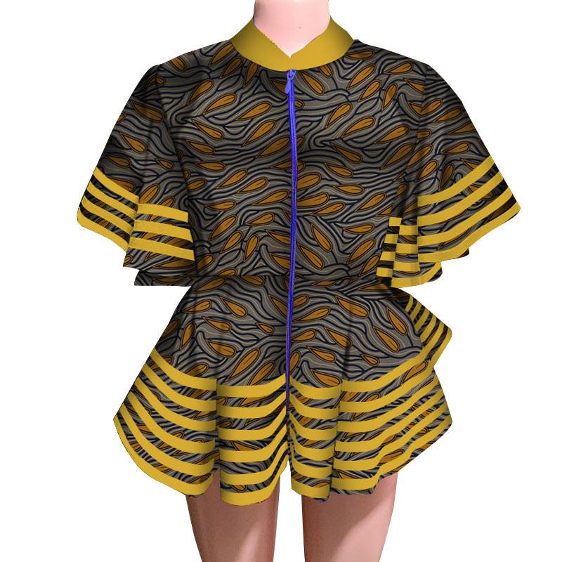 Изображение товара: Модная африканская одежда для женщин, Комбинезоны на молнии с оборками и коротким рукавом, Женская африканская восковая одежда с принтом, базин богатый WY4864
