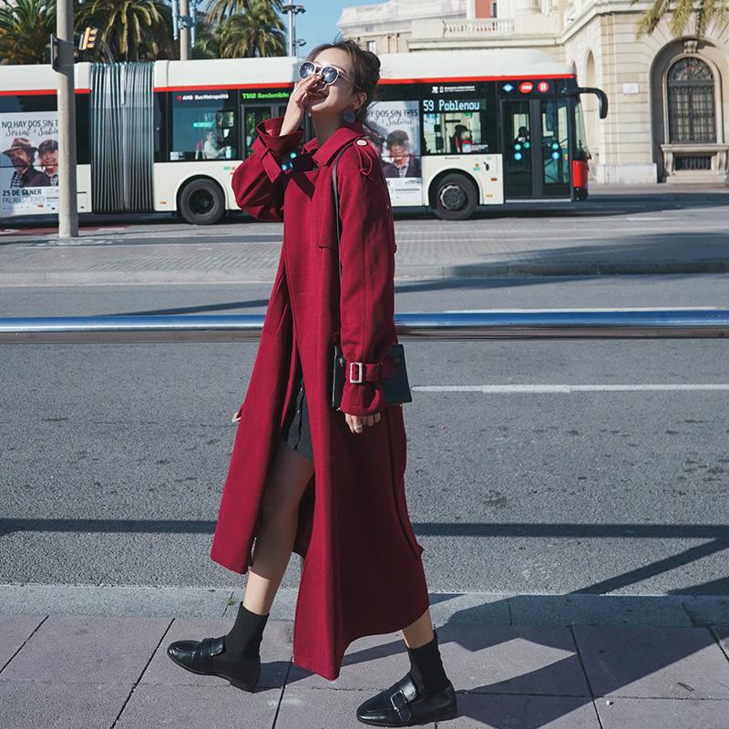 Изображение товара: Большой осенне-зимний Женский Тренч, длинный, британский стиль, корейский, свободный, красный, двубортный, женская одежда, abrigos mujer, 2020, хит продаж