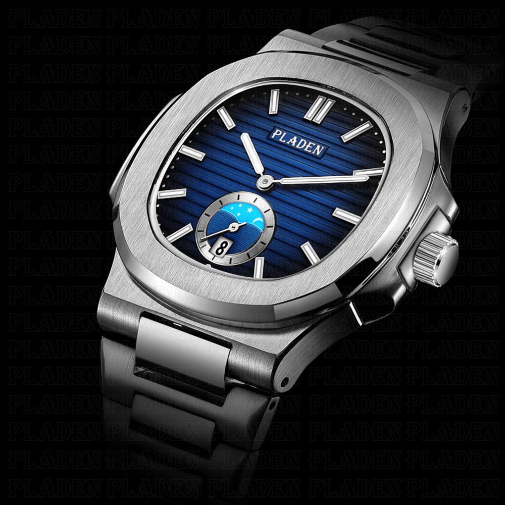 Изображение товара: Часы наручные PLADEN Мужские кварцевые, модные брендовые, с хронографом, из нержавеющей стали, с синим циферблатом, # PL1023