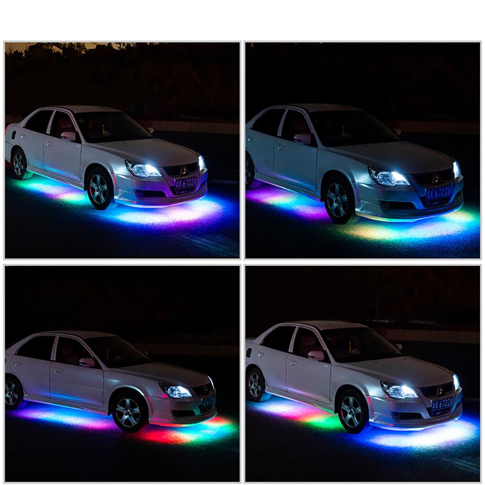 Изображение товара: Неоновая подсветка для автомобиля, гибкая Водонепроницаемая светодиодная RGB лента для нижнего белья, декоративная лампа для атмосферы с дистанционным управлением через приложение, 4 шт.