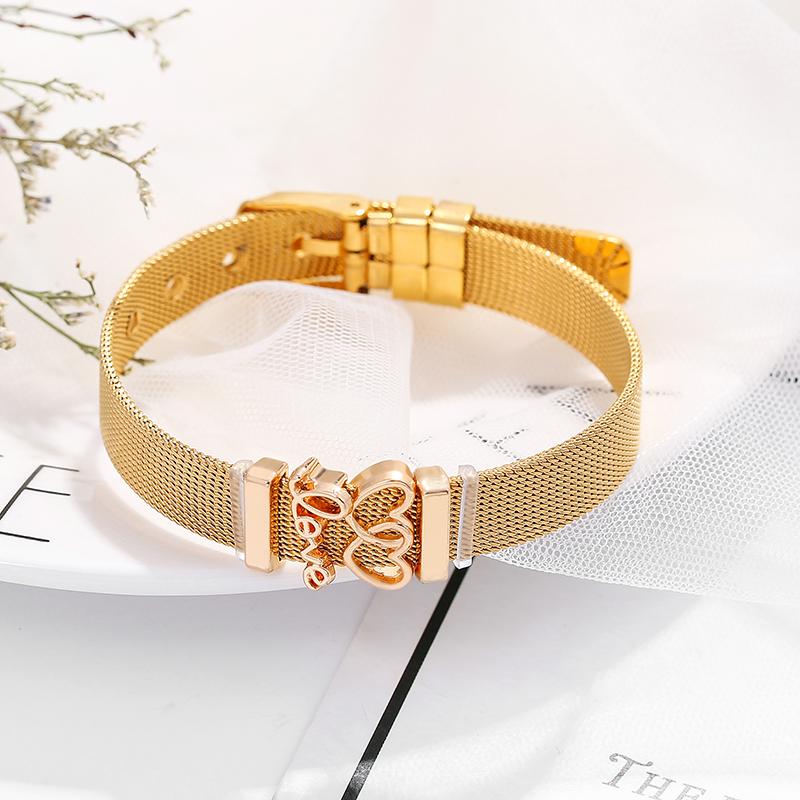 Изображение товара: Модный регулируемый браслет золотистого цвета из нержавеющей стали, Набор браслетов с сердечками, очаровательный прекрасный браслет, браслет для женщин, ювелирное изделие, подарок