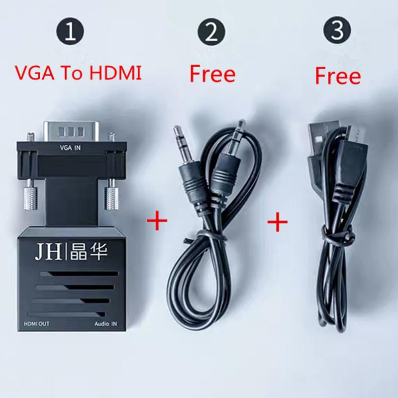 Изображение товара: Переходник VGA (штекер) на HDMI (гнездо), разветвитель 1 на 3 с аудио 3,5 мм + переходник интерфейса блок питания Micro USB для монитора HDTV