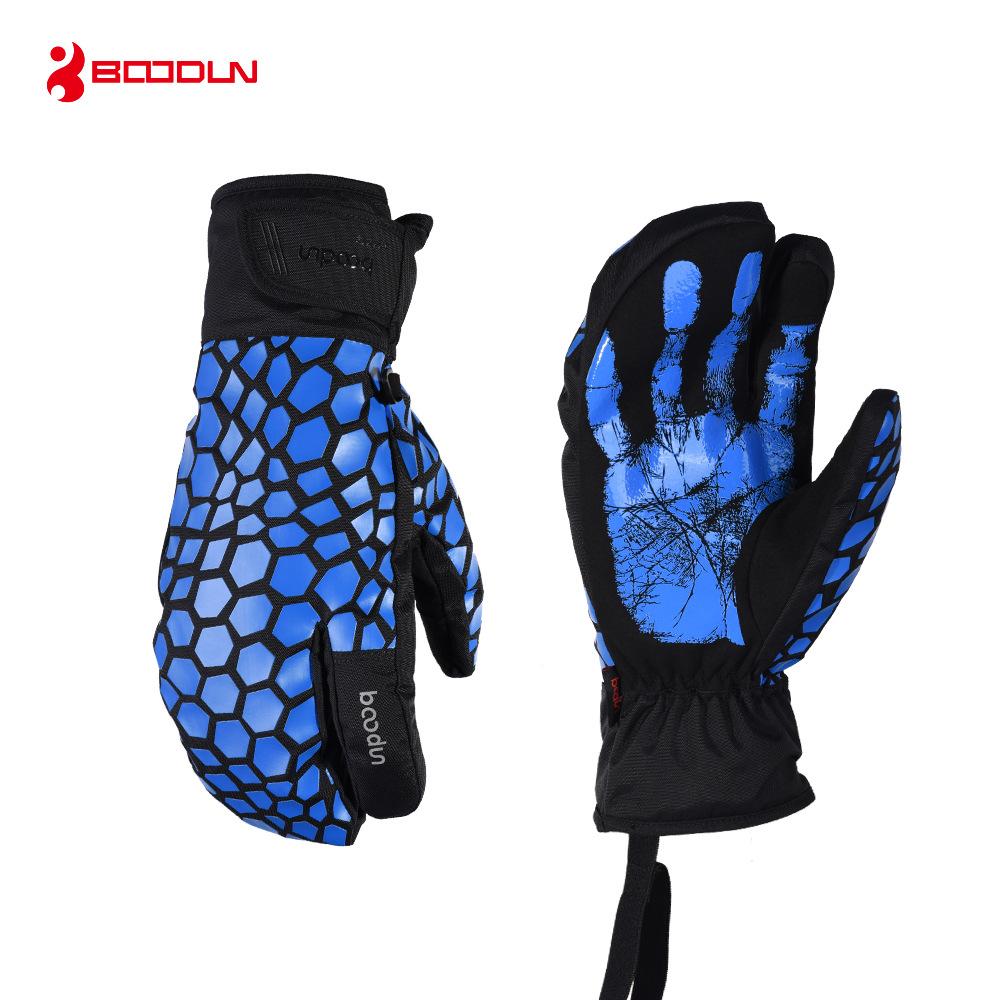 Изображение товара: Водонепроницаемые ветрозащитные лыжные перчатки Boodun для мужчин и женщин, зимние перчатки для сноуборда и катания на лыжах, теплые уличные зимние варежки для мальчиков и девочек