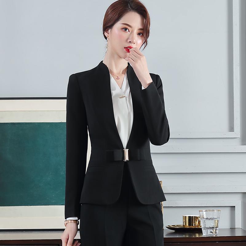 Изображение товара: Женский офисный костюм, блейзер и брюки или юбка, высококачественный деловой женский костюм, Модный облегающий пиджак, 018817