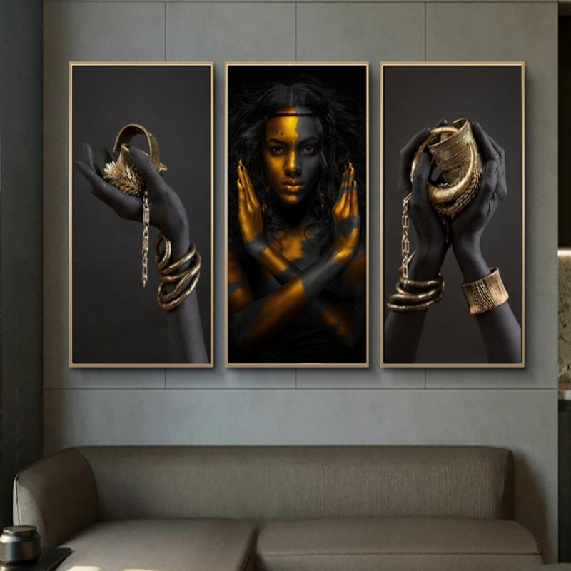 Изображение товара: Африканское искусство, черные руки, украшения, холст, искусство, плакаты, Африканская женщина, портрет, стена, картины