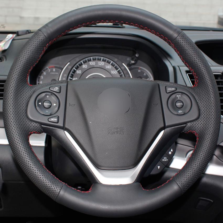 Изображение товара: Прошитая вручную черная кожаная противоскользящая искусственная кожа для Honda чехол рулевого колеса автомобиля CRV 2012-2016
