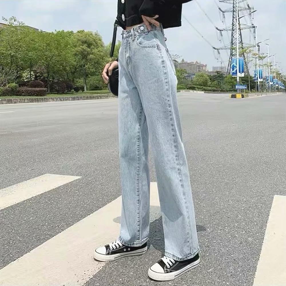 Изображение товара: Женские джинсы с высокой талией, синие прямые брюки в стиле Харадзюку, с широкими штанинами, винтажное качество, 2020