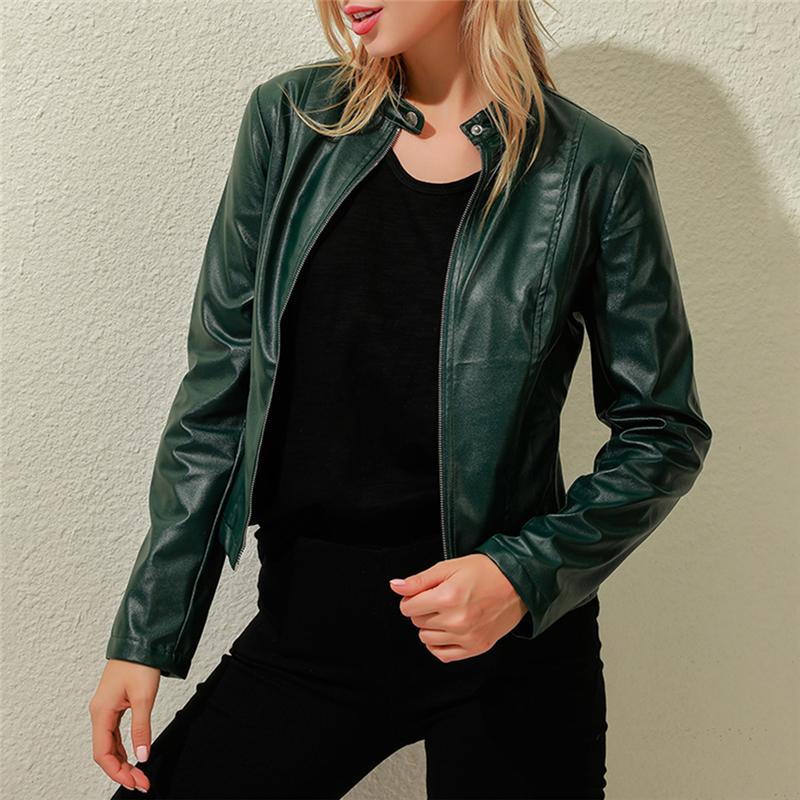 Изображение товара: Новинка 2020, осенняя Женская куртка из искусственной кожи, женская короткая куртка на молнии, женская черная куртка-бомбер в стиле панк, верхняя одежда из искусственной кожи, мотоциклетная куртка, пальто