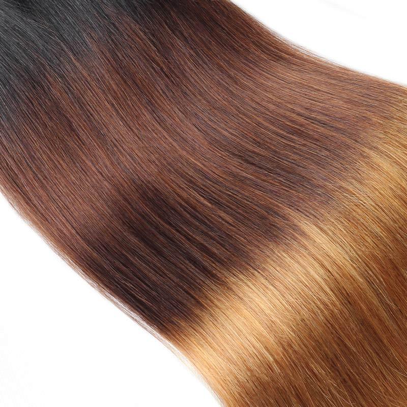 Изображение товара: Пряди прямых волос с Омбре 1B/4/27, пряди натуральных волос с застежкой, бразильские пряди с застежкой для чернокожих женщин