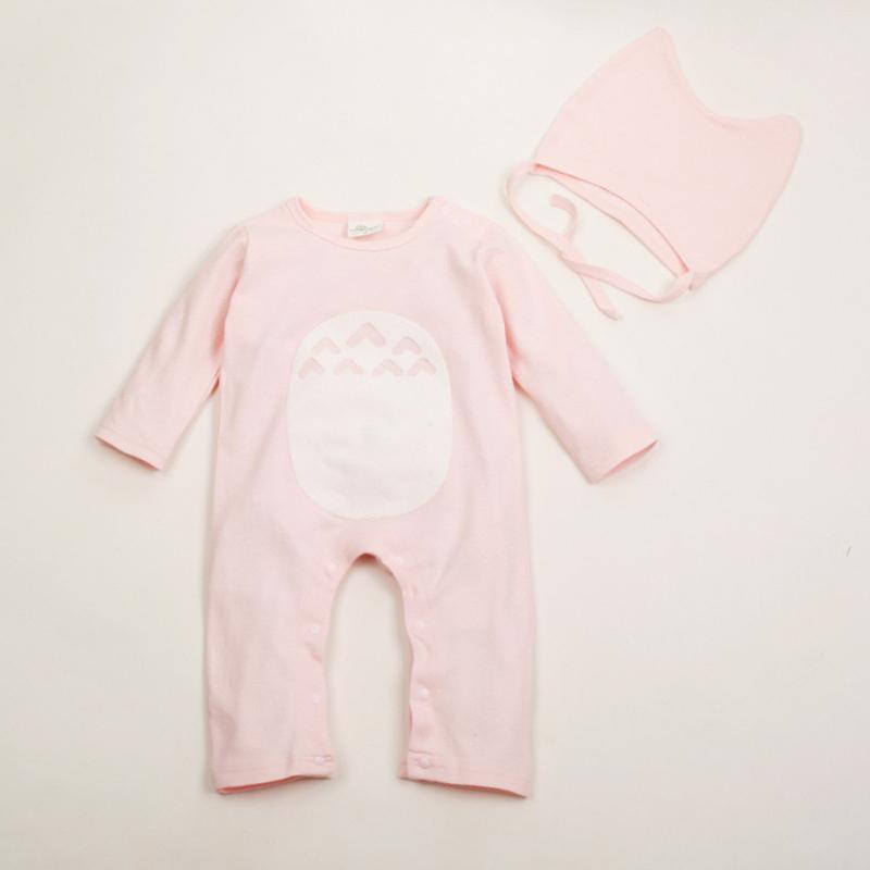 Изображение товара: Детский комбинезон с длинными рукавами для малышей, комплект одежды с рисунком аниме, 1 комбинезон с 1 шапочкой, розовый цельнокроеный осенний наряд для мальчиков и девочек