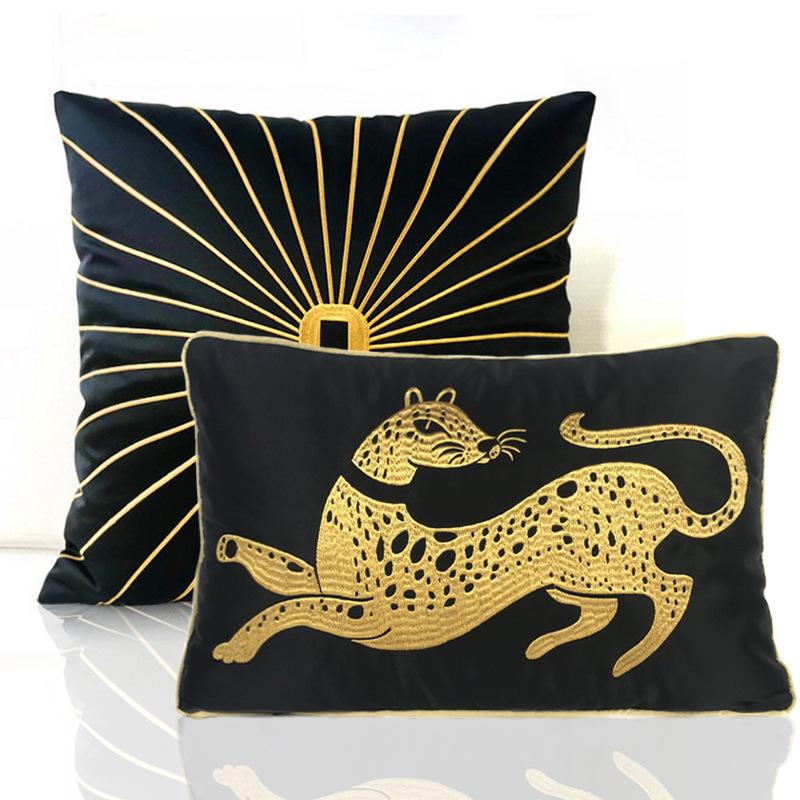 Изображение товара: Роскошные золотые классические черные леопардовые наволочки с вышивкой, наволочки для подушек, наволочки для домашнего декора, диванные подушки для стула