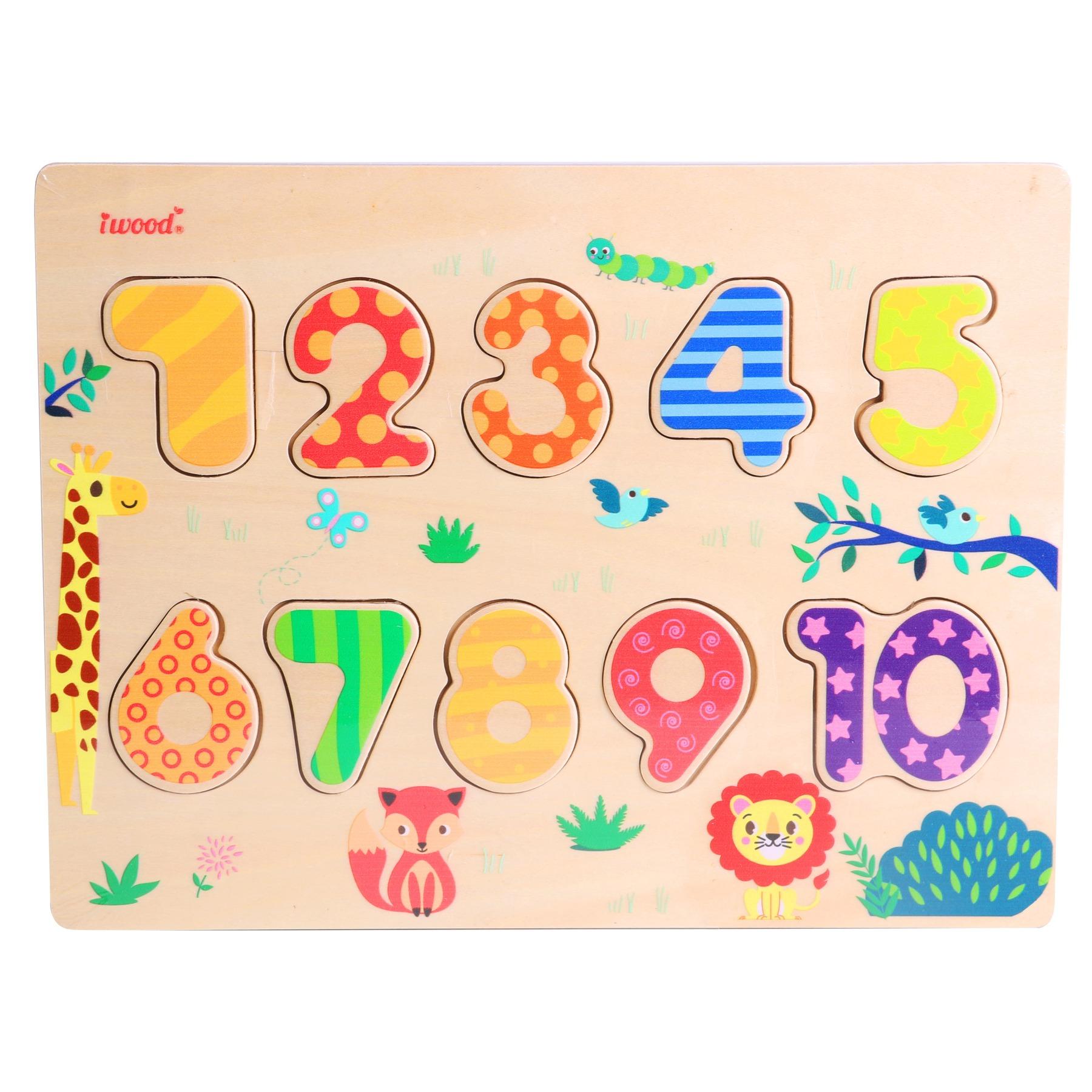 Изображение товара: Iwood-деревянный пазл с цифрами (обучающая игра для детей и младенцев, Монтессори, пазл с 3D цифрами, цвета пазлов)