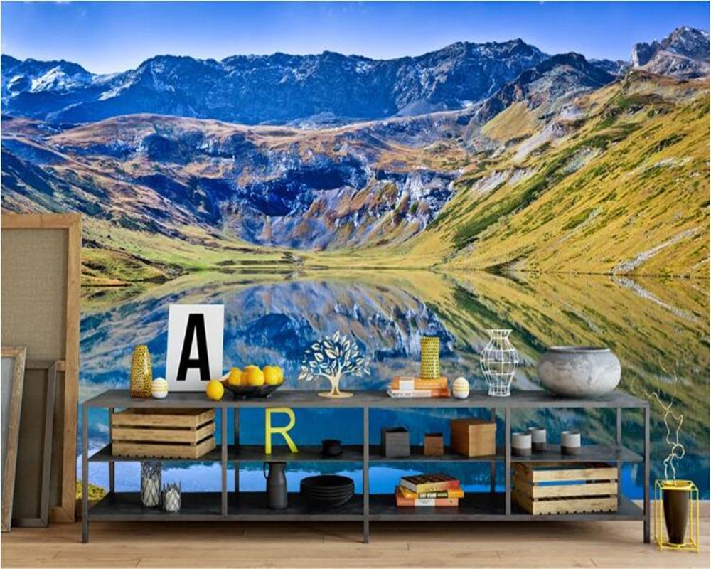 Изображение товара: Пользовательские 3D росписи величественные горные пиковые пейзажи природный пейзаж озеро вода домашнее украшение росписи papel де parede