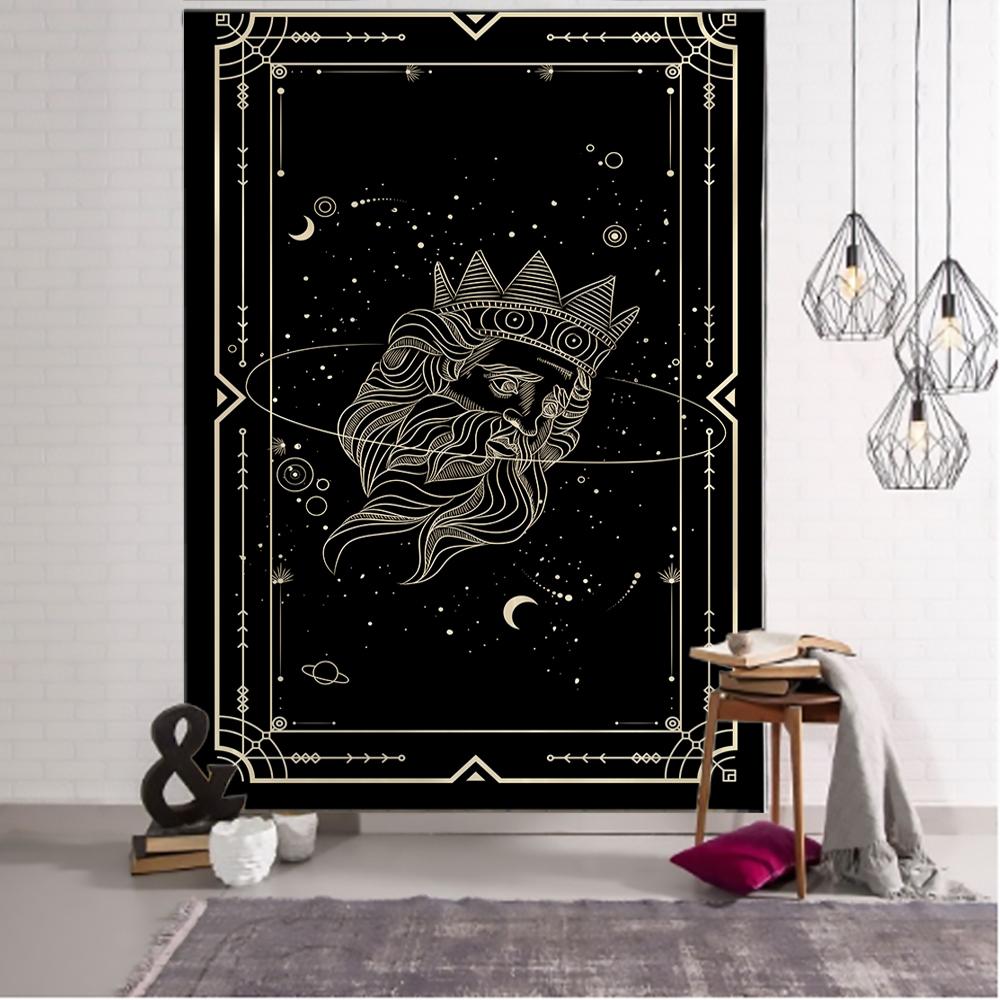 Изображение товара: Подвесной гобелен Таро ведьмы, черный/хаки, солнце, луна, Звездная Вселенная, геометрический рисунок, украшение для дома, занавески