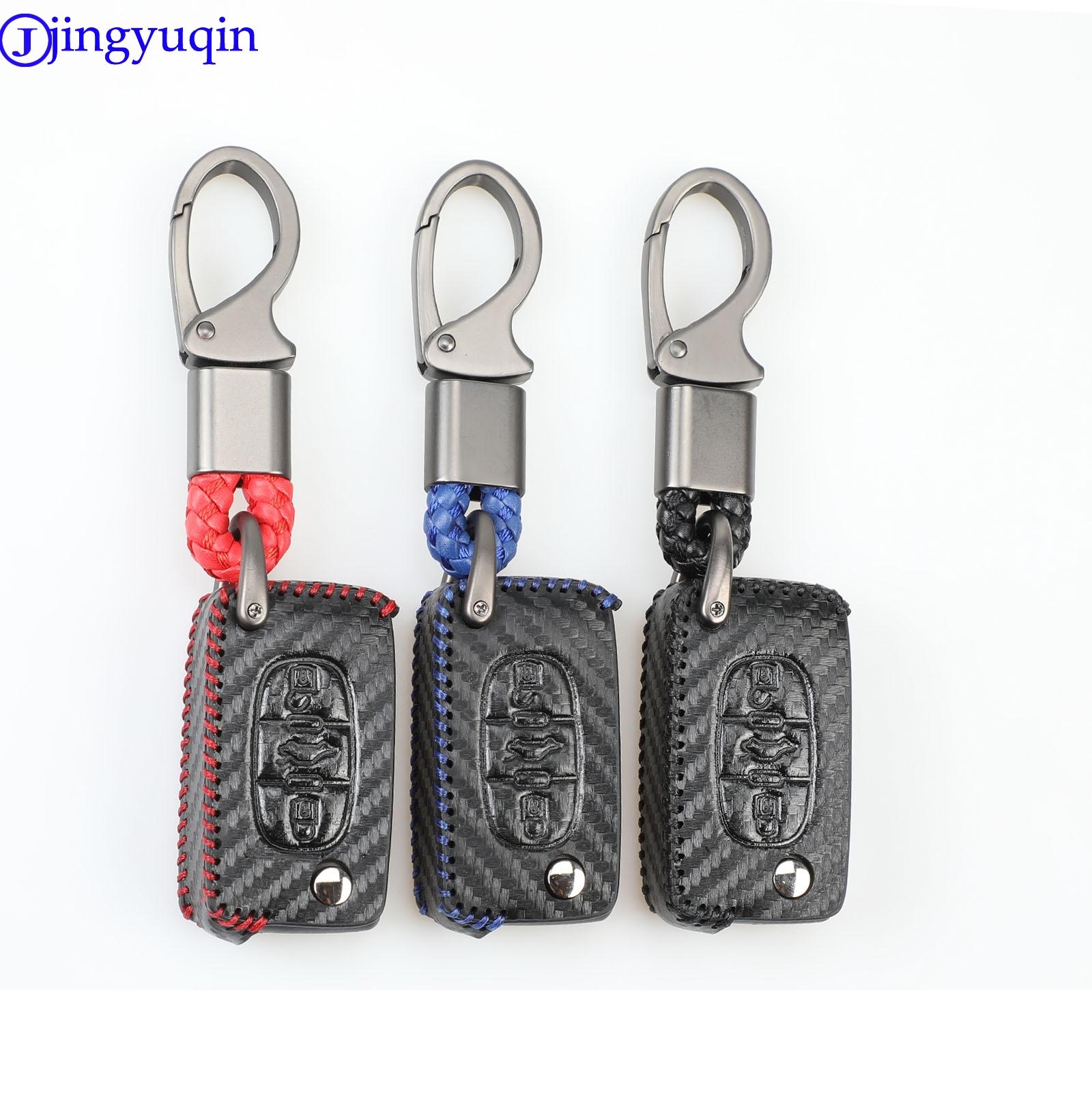 Изображение товара: Кожаный карбоновый чехол для автомобильного ключа jingyuqin 3B для Peugeot 207 407 407SW для Citroen C4 C5 C6 C8