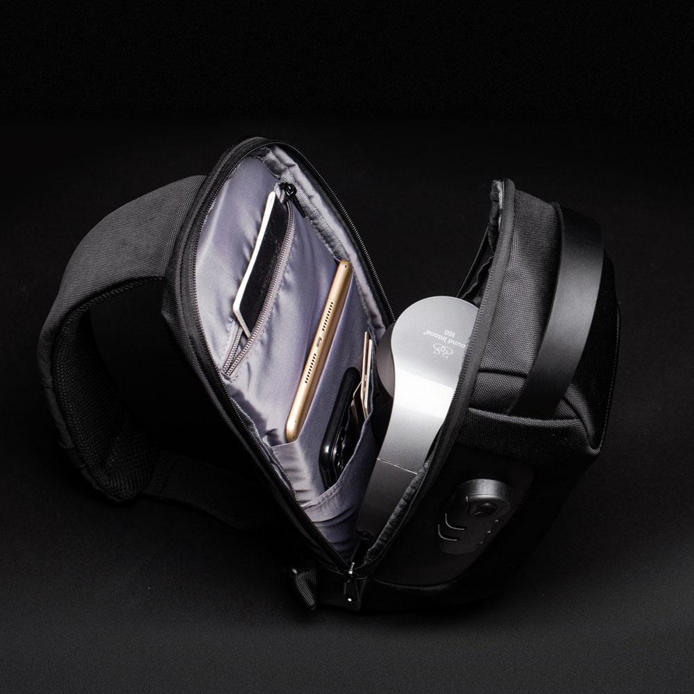 Изображение товара: Сумка кросс-боди Мужская водонепроницаемая, Многофункциональный мессенджер на ремне через плечо с USB-разъемом и защитой от кражи, сумочка-слинг для путешествий