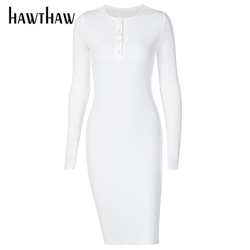 Изображение товара: Женское осеннее уличное платье Hawthaw, облегающее однотонное короткое белое мини-платье с длинным рукавом, осень 2020