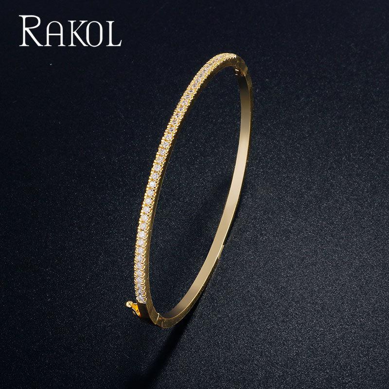 Изображение товара: RAKOL красивые кубические циркониевые браслеты с белым розовым золотом цвета для женщин модные ювелирные изделия для вечеринок подарки на день рождения RK02210B