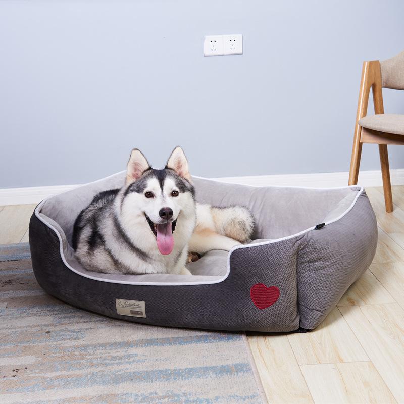 Изображение товара: Съемная плюшевая Успокаивающая кровать для больших и средних собак, механическая стирка, зимние кровати для собак, диван-домик для собак, товары для домашних животных