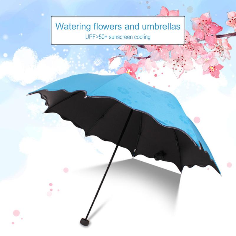 Изображение товара: Анти-УФ зонтик 3 сложенный цветочный купол портативный зонтик черная резиновая ткань 8 костей волшебный цветочный купол пылезащитный