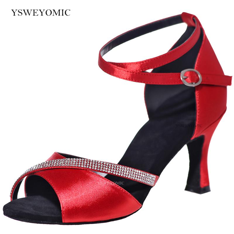 Изображение товара: Туфли для Бальных латинских танцев 2021 новый стиль Красные Белые Черные Атласные замшевые туфли на каблуке медуим 2 дюйма обувь для тренировок Сальса латиноамериканских танцев