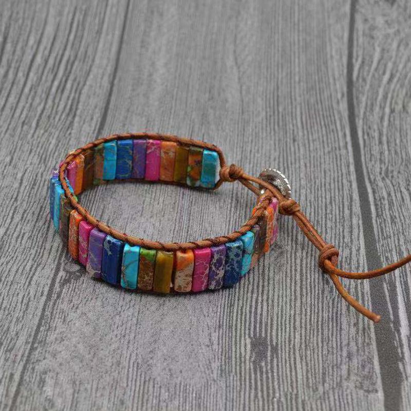 Изображение товара: Milangirl Unisex Handmade Colorful Beaded 7 Chakra Bracelet Bohemian Leather Natural Stone Adjustable Wrap Bracelet Party