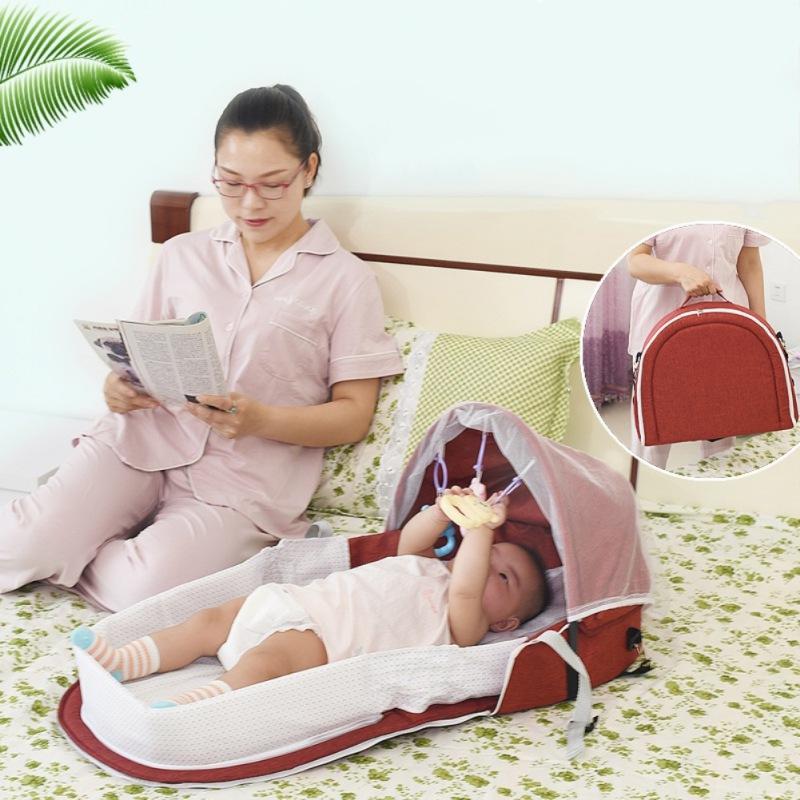 Изображение товара: Детская складная кроватка, портативная хлопковая детская кроватка, сетка для защиты от солнца, дышащая детская корзина для сна с игрушками