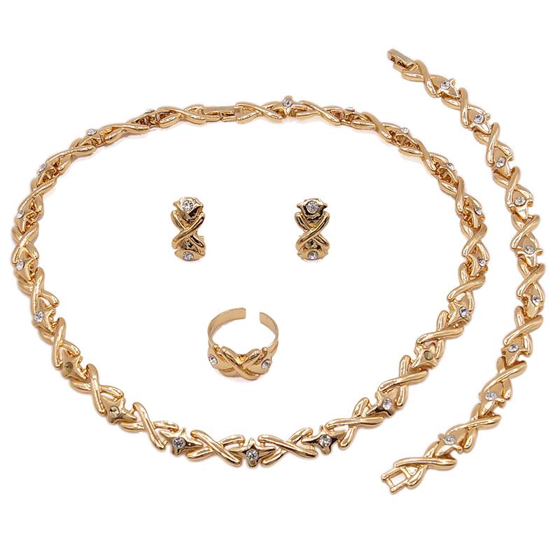 Изображение товара: Yulaili Новая мода позолоченный дизайн XX Кристалл ожерелья серьги браслет кольцо для женщин Свадебные Ювелирные наборы оптом