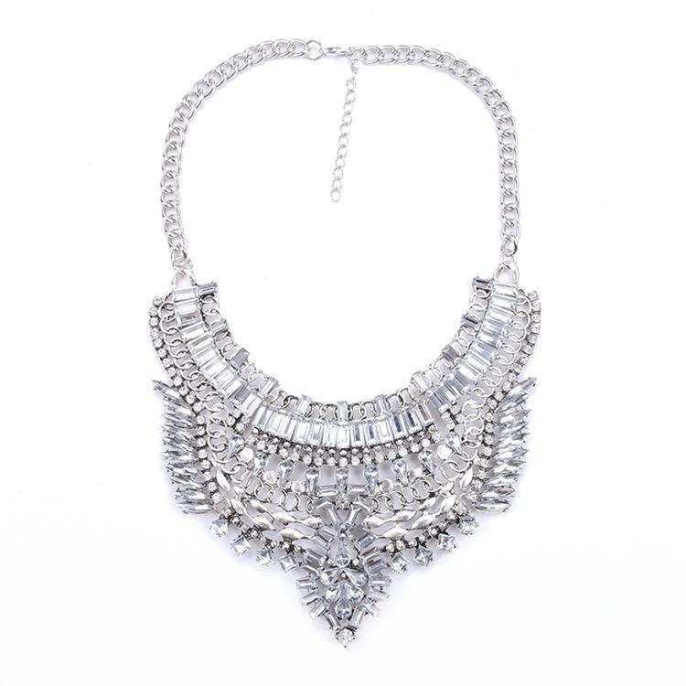 Изображение товара: Модное винтажное металлическое массивное ожерелье-чокер с кристаллами женское большое ожерелье-ожерелье ювелирные изделия женские индийские большие ожерелья-Чокеры ожерелья
